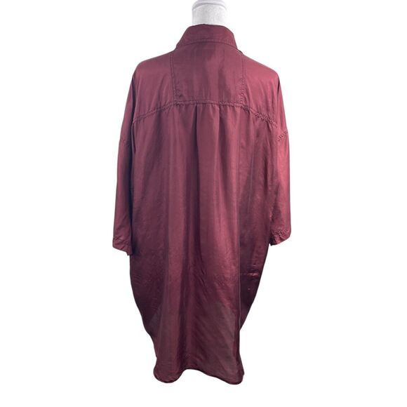 Vtg 80s City 100% Silk Tunic Top L Burgundy Blouse Button Up Romantic Boho Geek - Picture 4 of 7